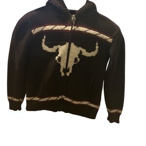 GAP Brown Zip Hoodie with Cream Bull Skull Motif